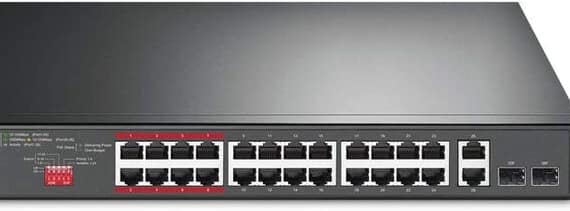 TP-Link TL-SL1226P 24-Port PoE+ 10/100 Mbps + 2-Port Gigabit Unmanaged Ethernet PoE Switch with 2 Combo Gigabit SFP Slots