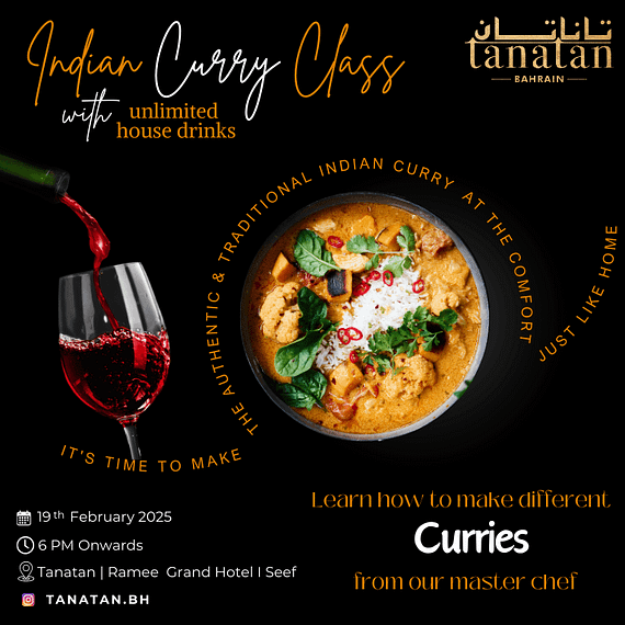 Masterchef's Curry Class with Unlimited House Drinks at Tanatan Workshops