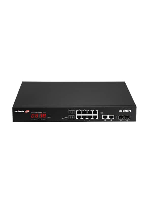 Edimax GS-5210PL Surveillance VLAN 12-Port Gigabit PoE+ Long Range Web Smart Switch with 2 Gigabit RJ45 Ports & 2 SFP Ports